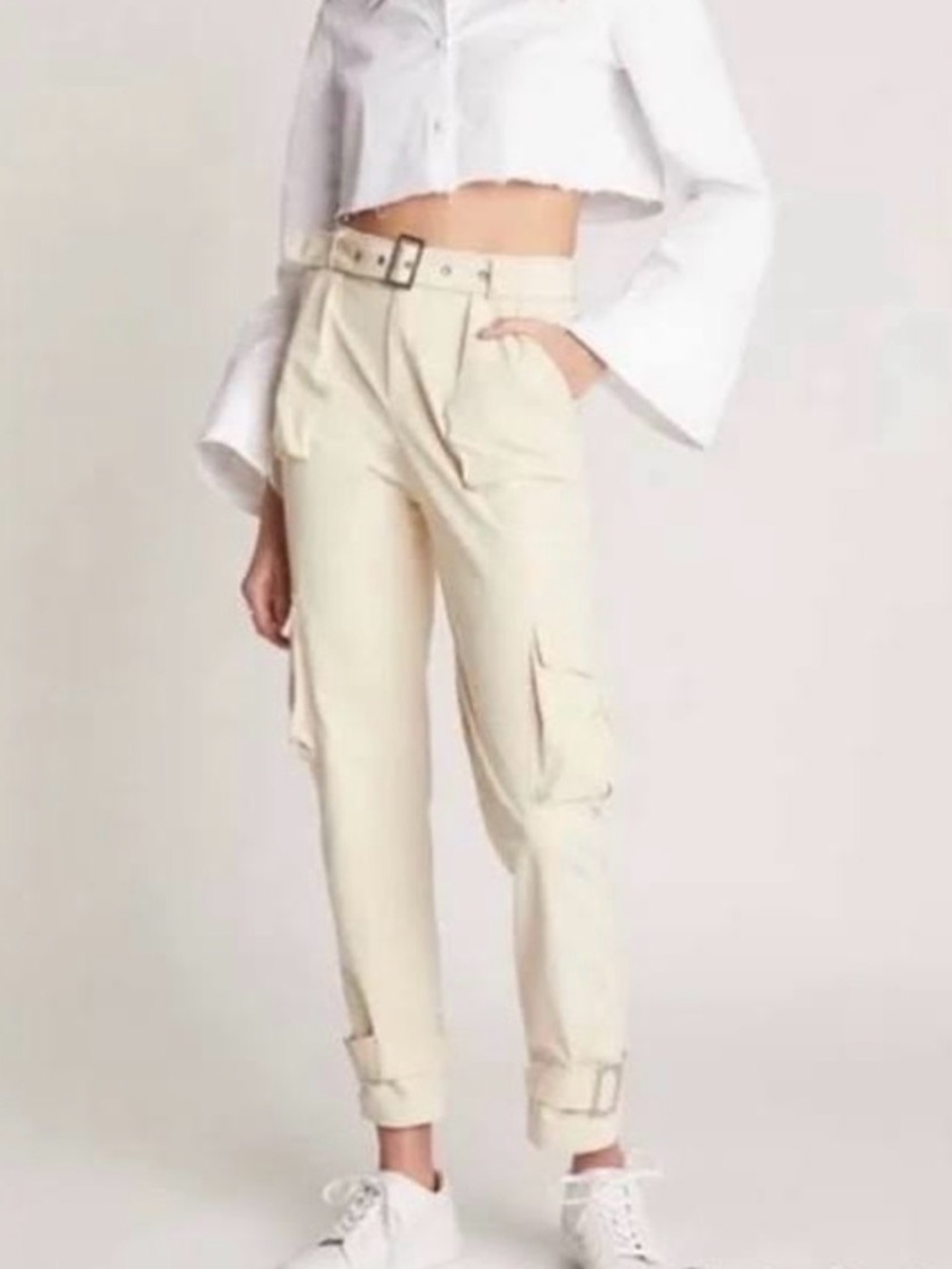 Choosy Cargo Pants Size 6 Cream Buckle Details Belt